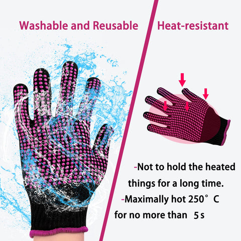 HTVRONT gloves shown for hair styling and sublimation tasks, showcasing versatile home use.