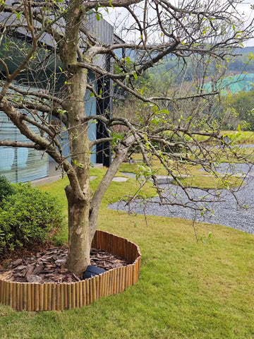 HTWNK bamboo border installation tips with gloves for safe handling