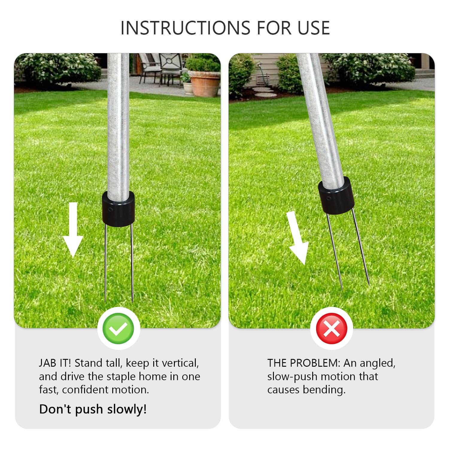 HUAALIUCHE landscape staples driver in action fastening fabric without bending.