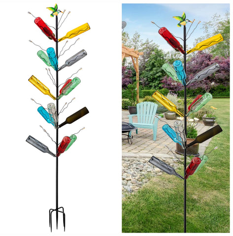 HUAGHEE wine bottle tree stand garden display for showcasing up to 15 bottles outdoors