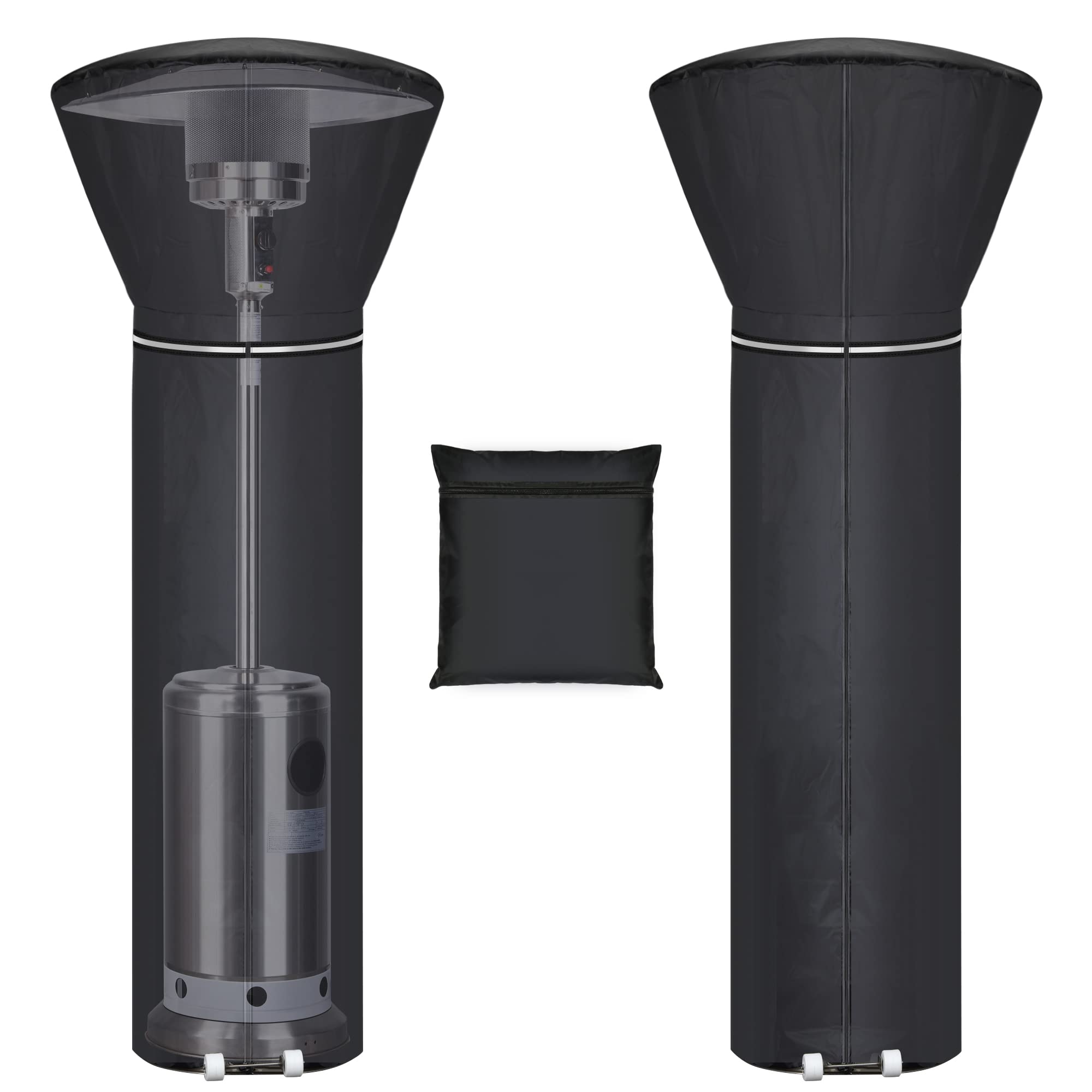Hualedi patio heater cover with reflective strip for nighttime visibility and protection.