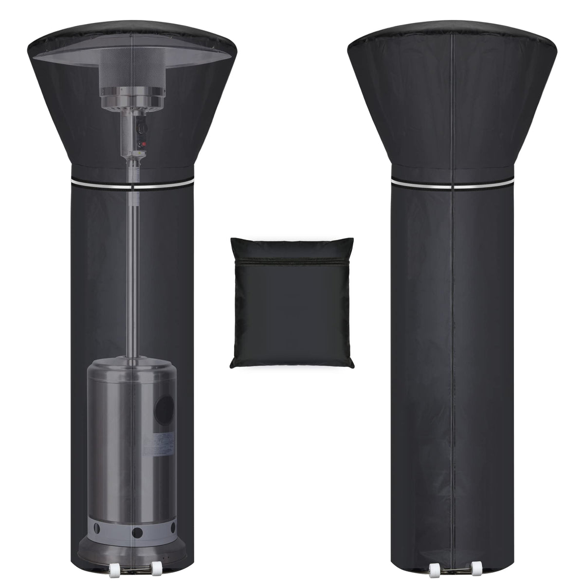 Hualedi patio heater cover with reflective strip for nighttime visibility and protection.