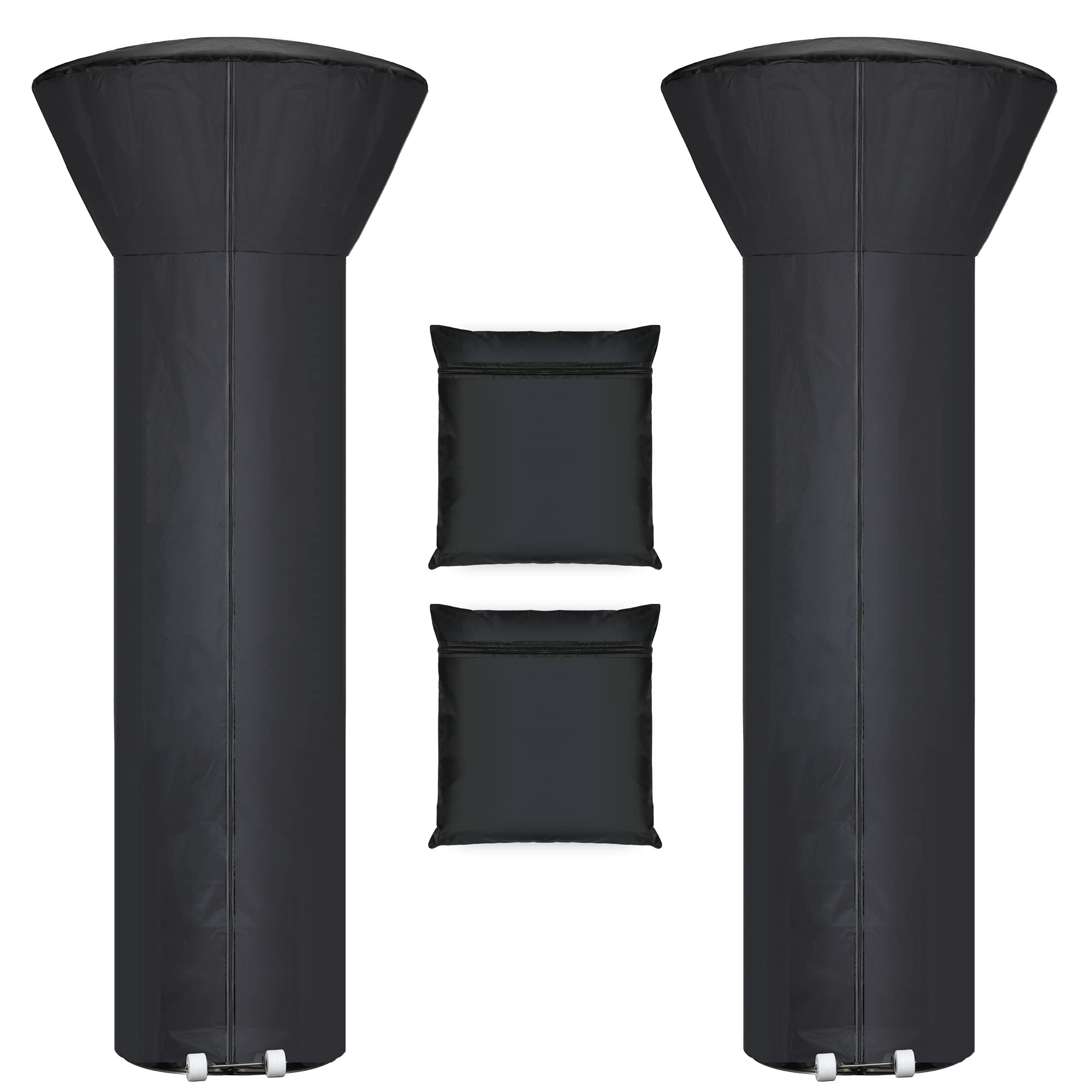 Hualedi patio heater cover in tear-resistant fabric protecting from wind and rain.