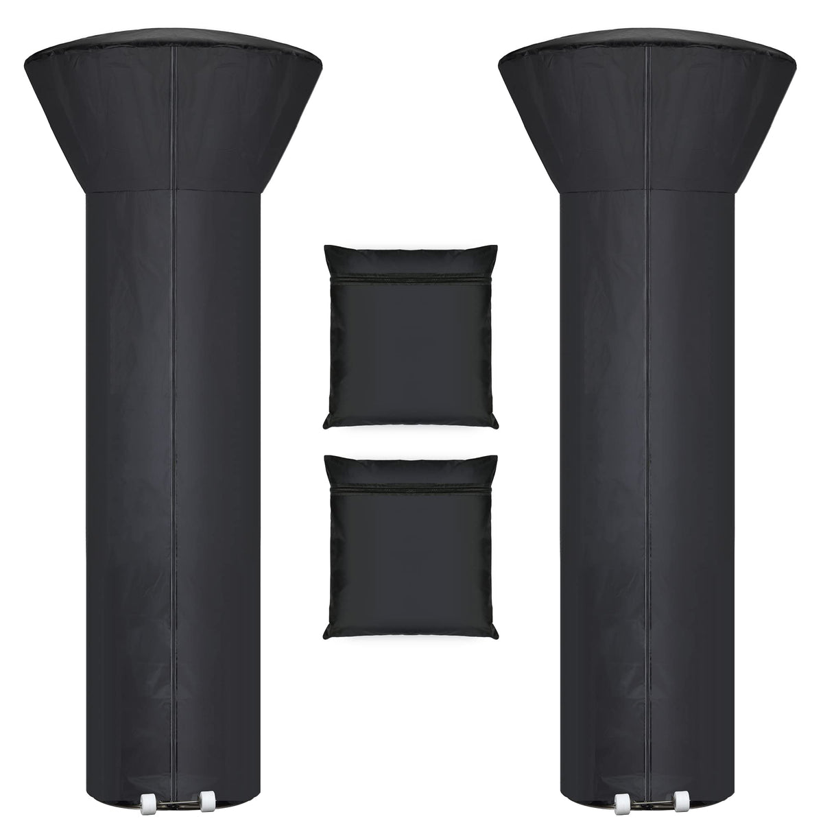 Hualedi patio heater cover in tear-resistant fabric protecting from wind and rain.