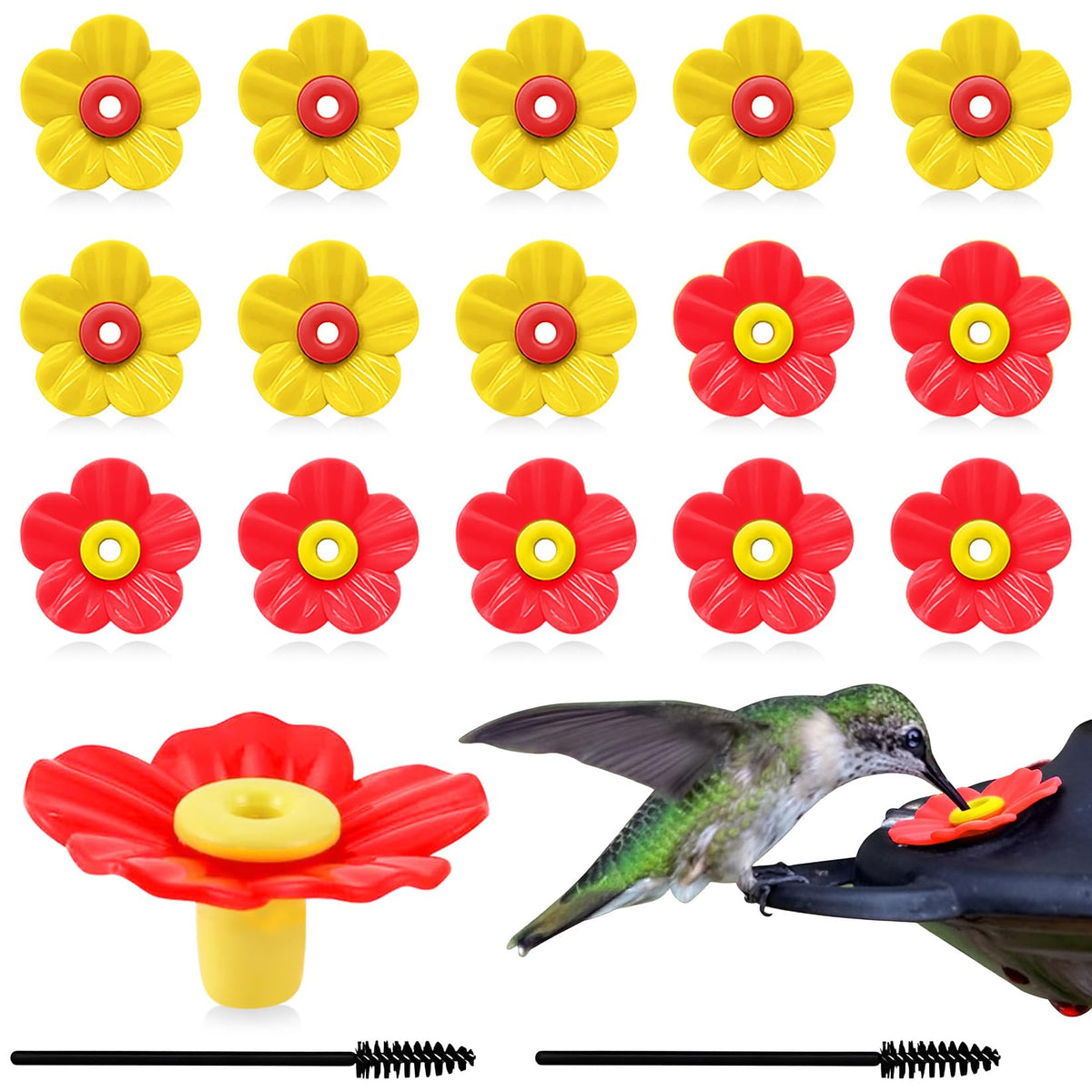 Hualleko 16-set hummingbird feeder flowers attract more visiting birds.