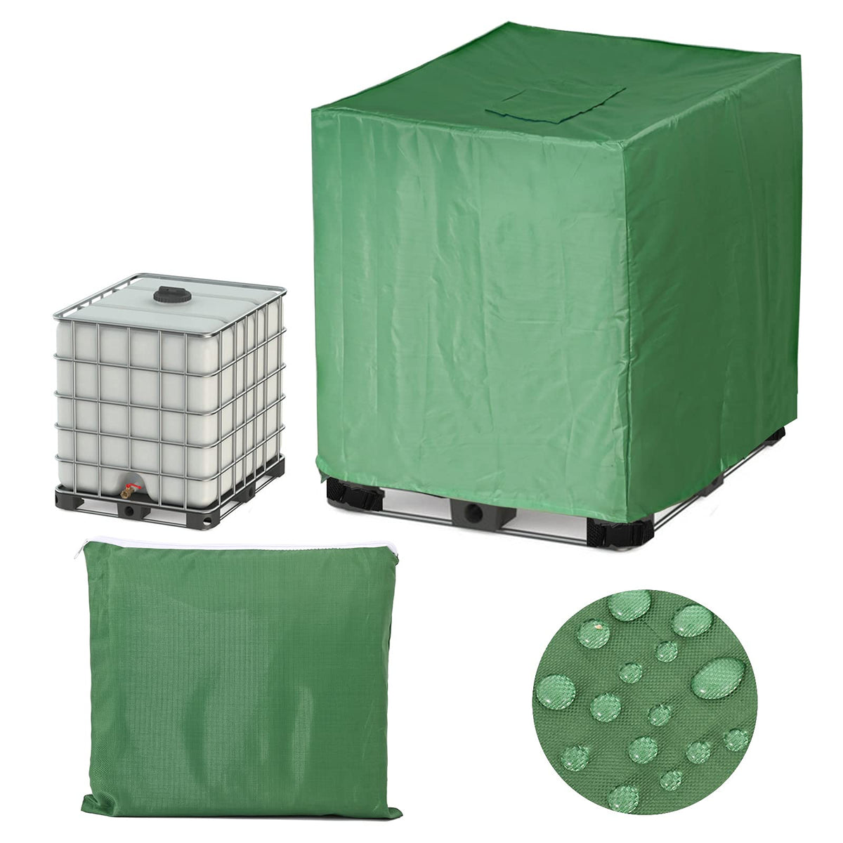 Huapate tote cover front view protects 1000 L tank from sun and debris