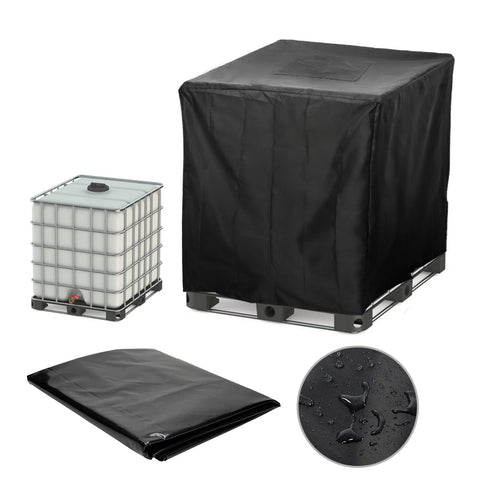 Huapate tote cover top view protects a 275-gallon tote from debris and sun.