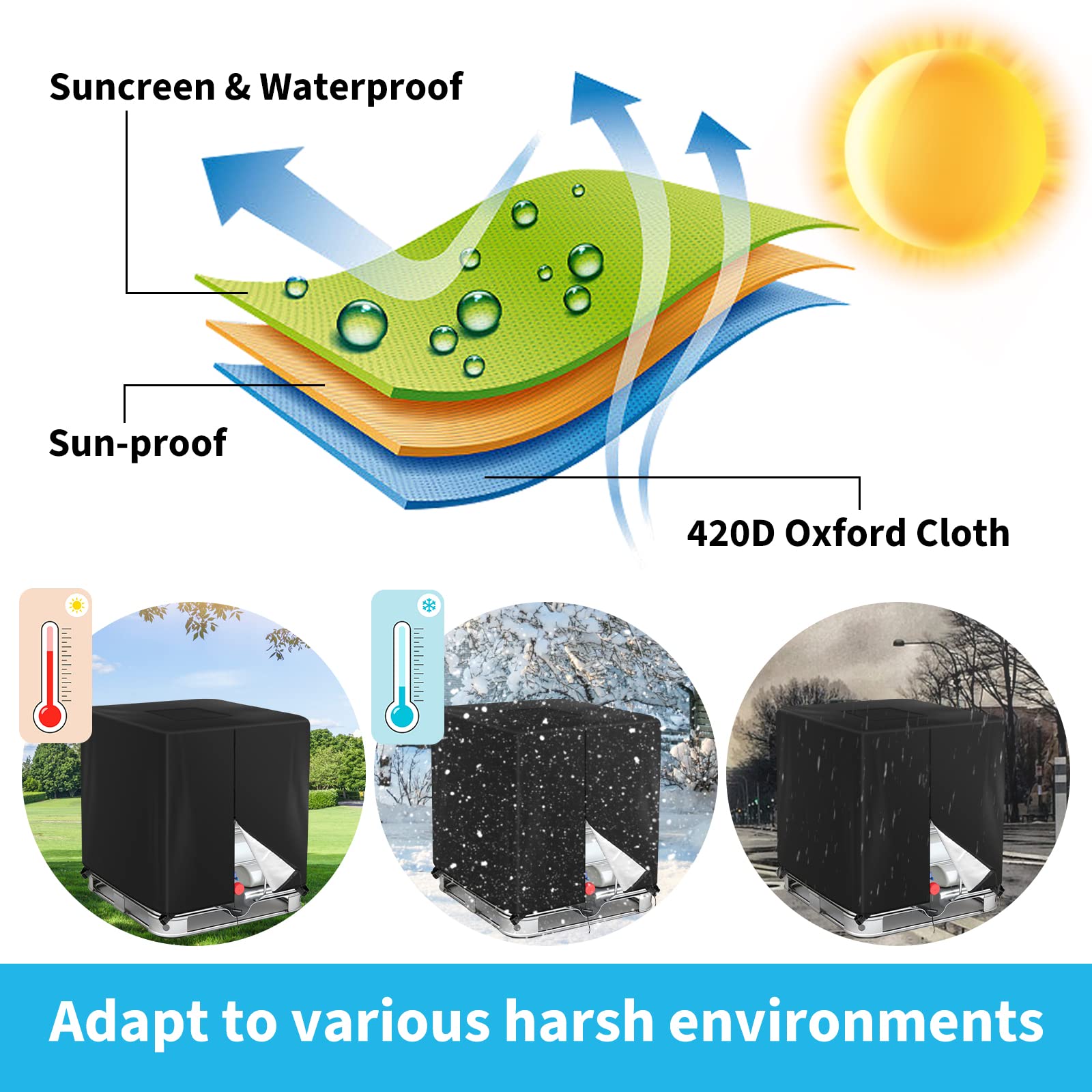 Huapate weather protection cover shielding from rain and snow on outdoor tank