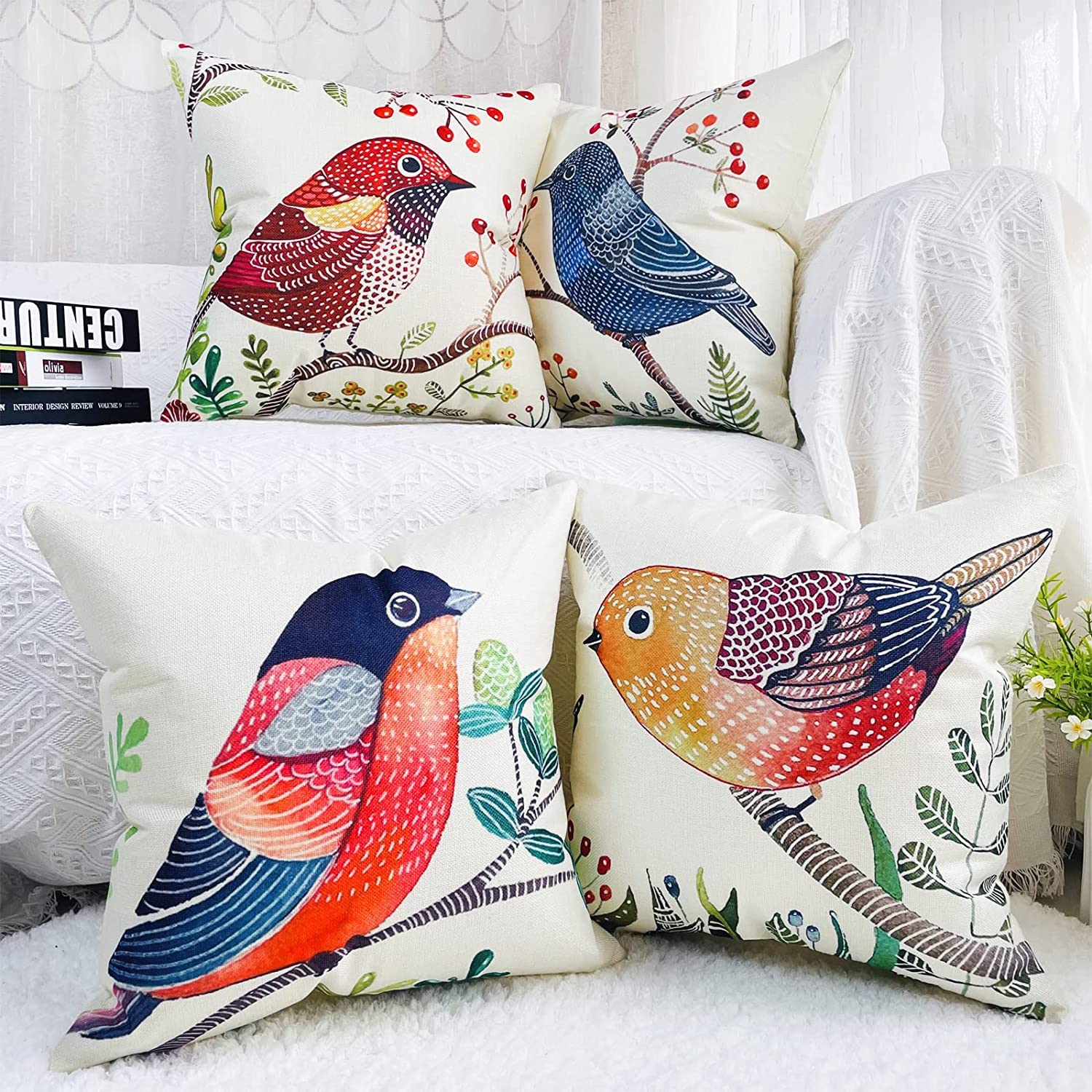 Four pillow covers stacked to show consistent color and finish by HUASHUZI.