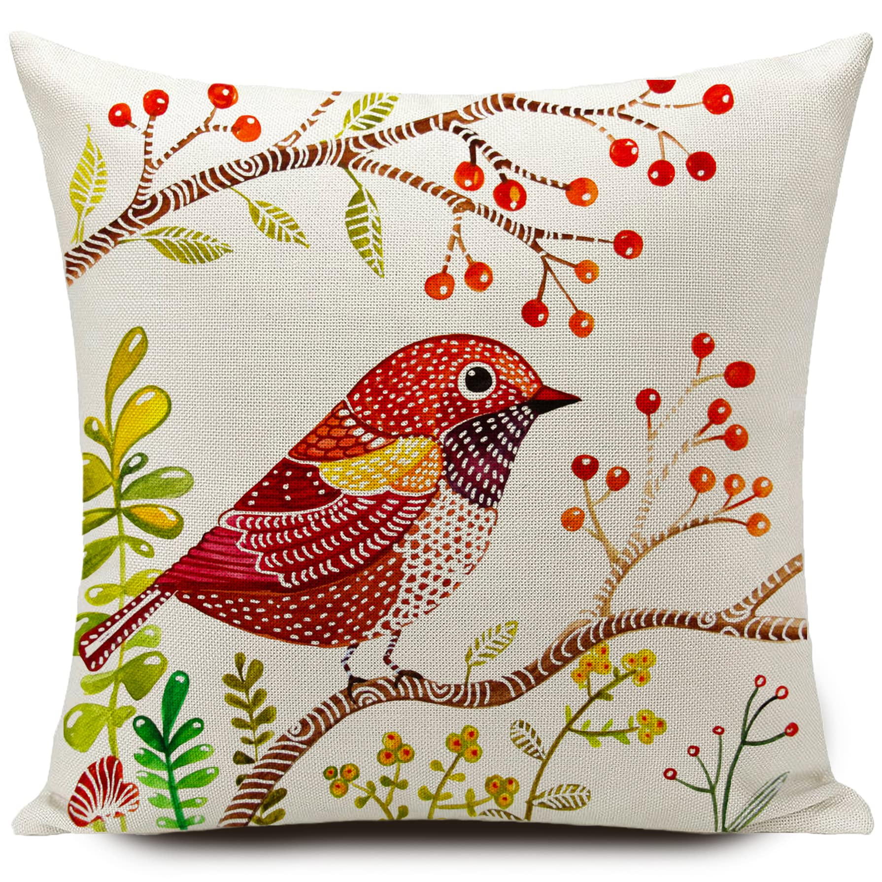 Garden patio scene with HUASHUZI birds pattern pillow cover in natural light.