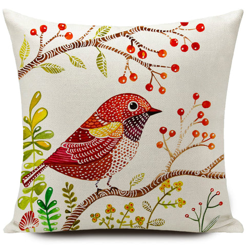 Garden patio scene with HUASHUZI birds pattern pillow cover in natural light.