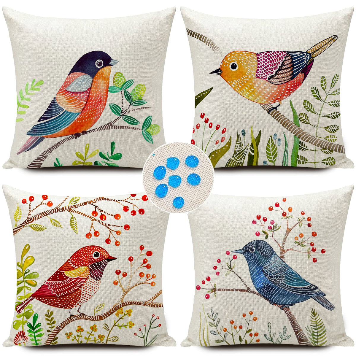 HUASHUZI outdoor pillow cover with birds pattern, 18x18 inches, ideal for patio decor.