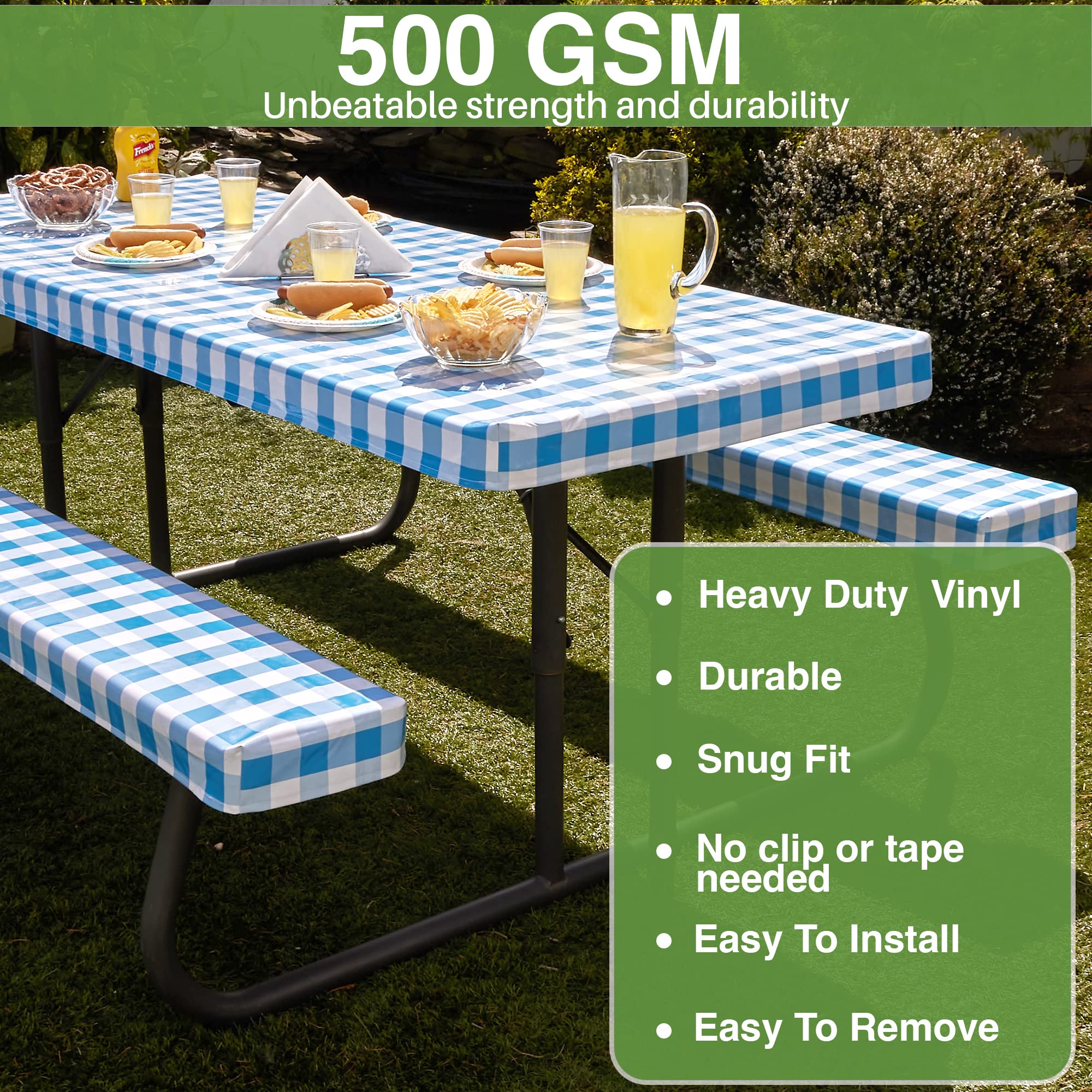 Hudson Comfort picnic table cover blue 96x30 protects larger surface from rain