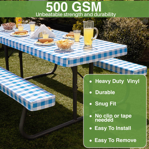Hudson Comfort picnic table cover blue 96x30 protects larger surface from rain
