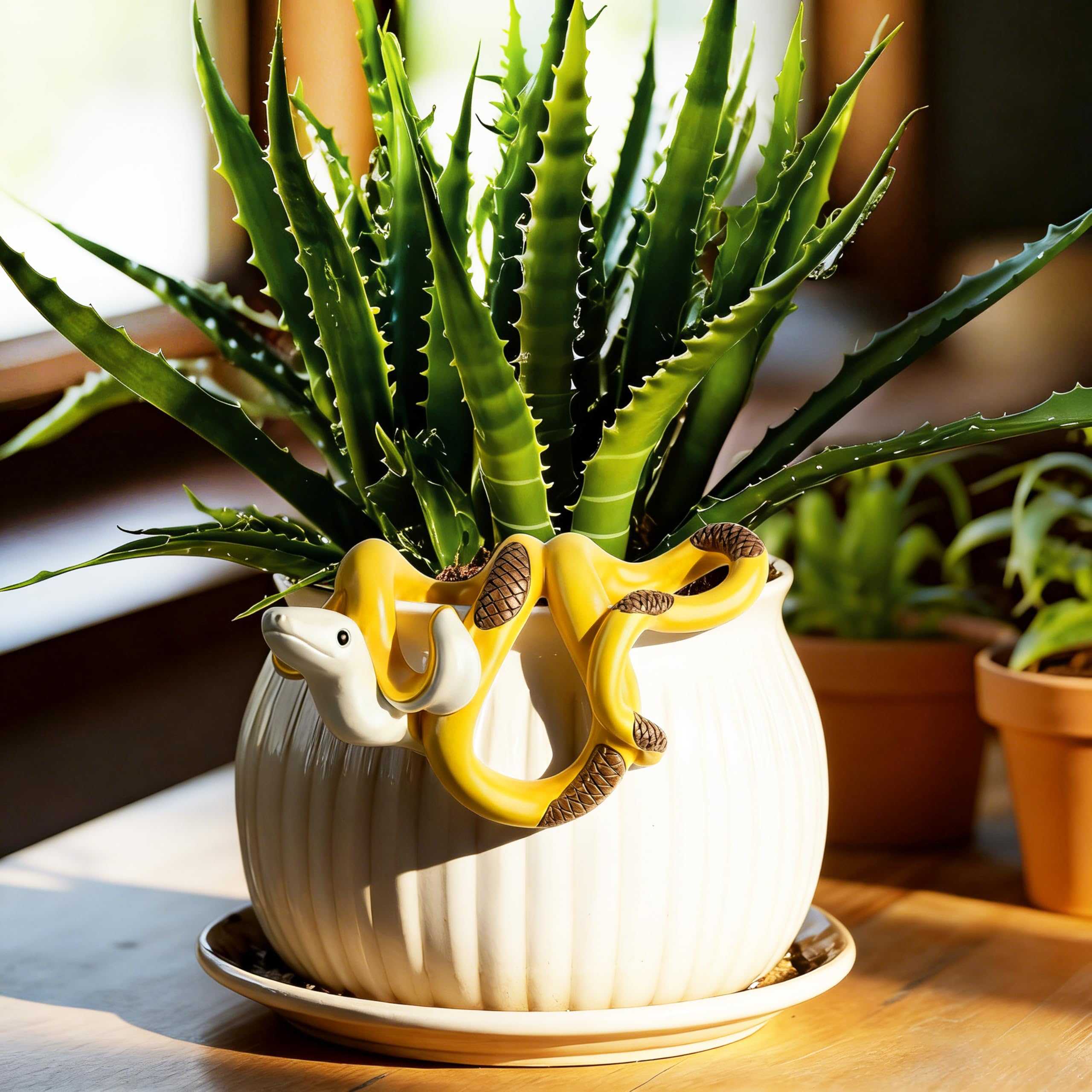 HUFAND banana snake planter edge hugger fits round pots securely.