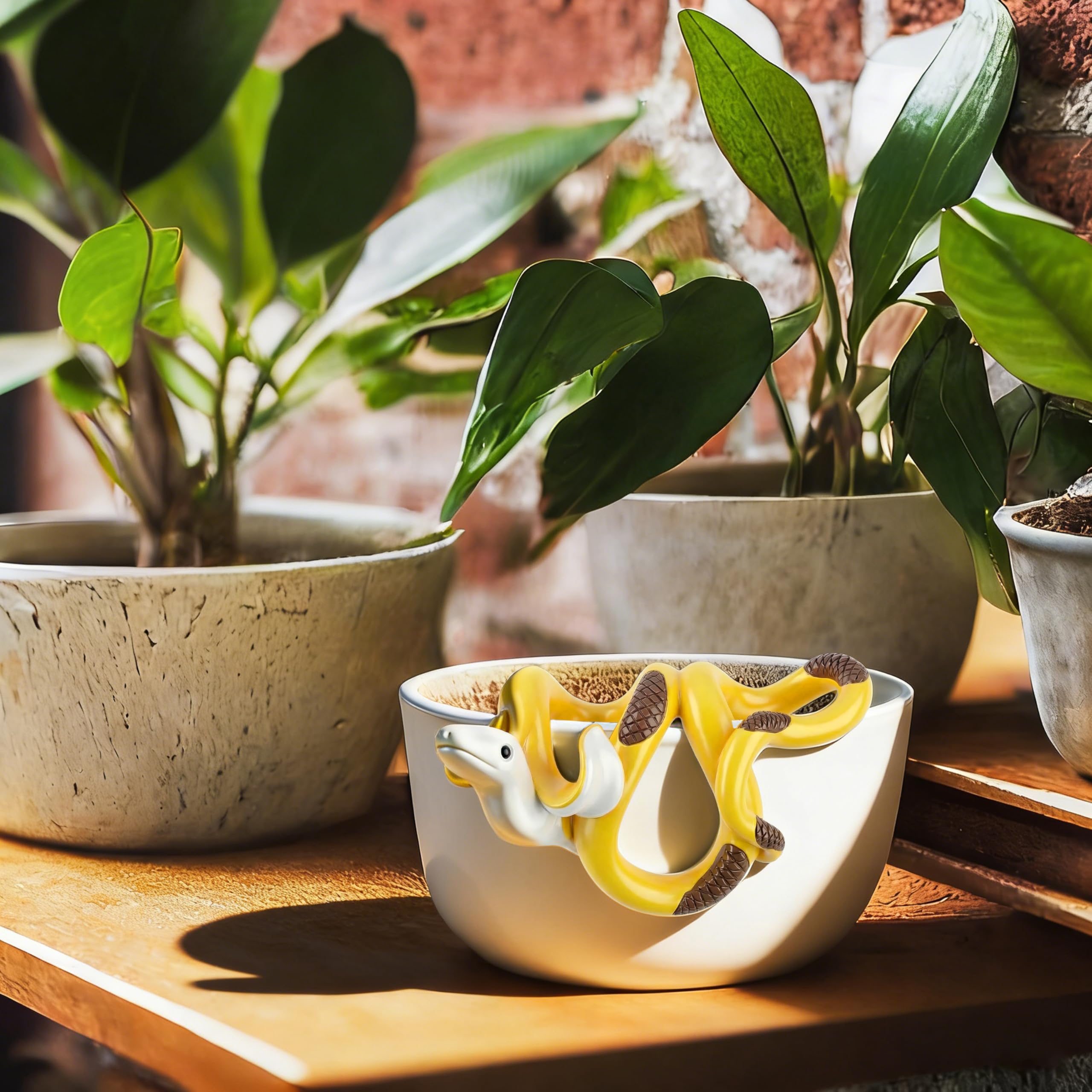 HUFAND banana snake planter statue adds whimsy to indoor spaces.