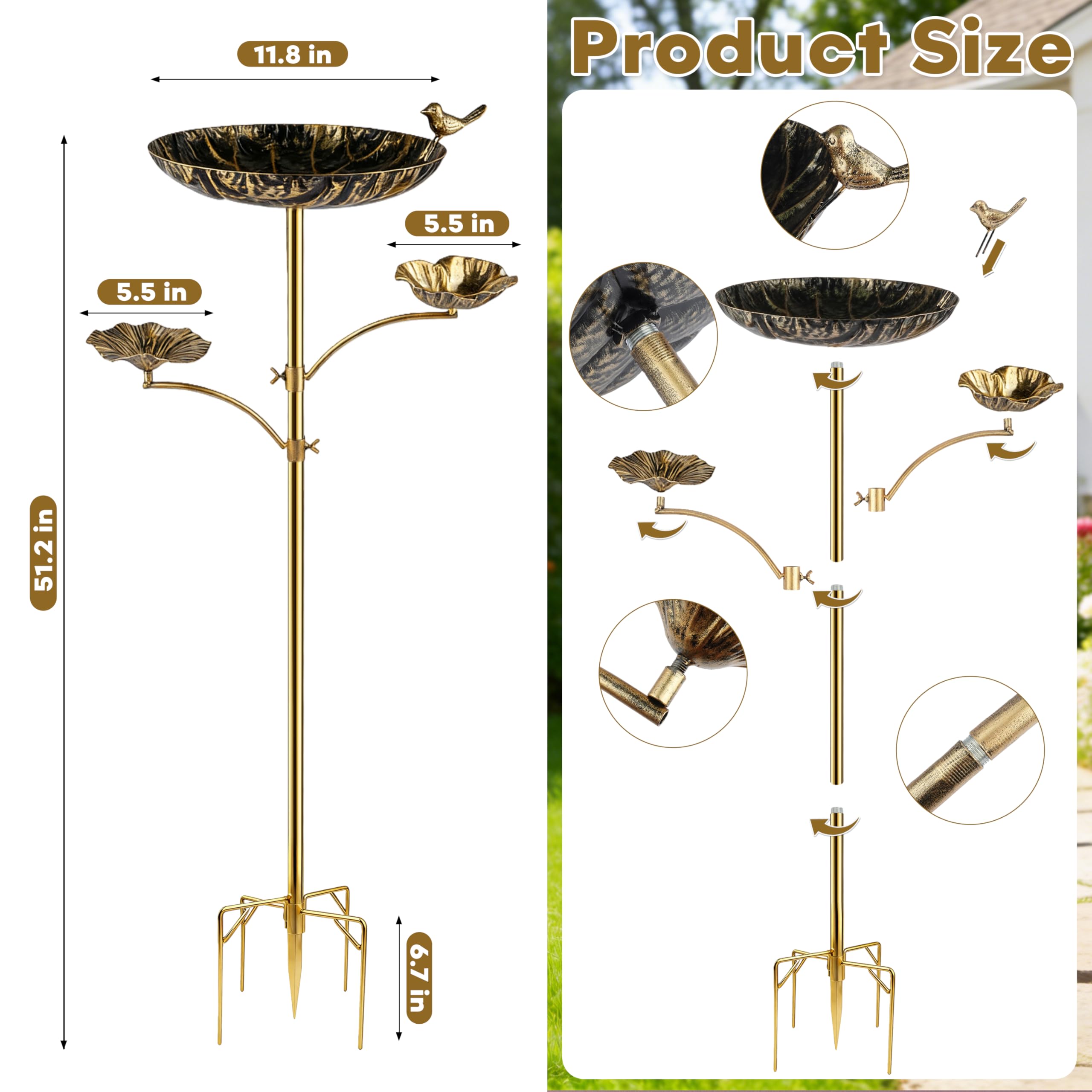 HUFAND triple bowl bird bath side bowl left focuses on feeding options for garden birds