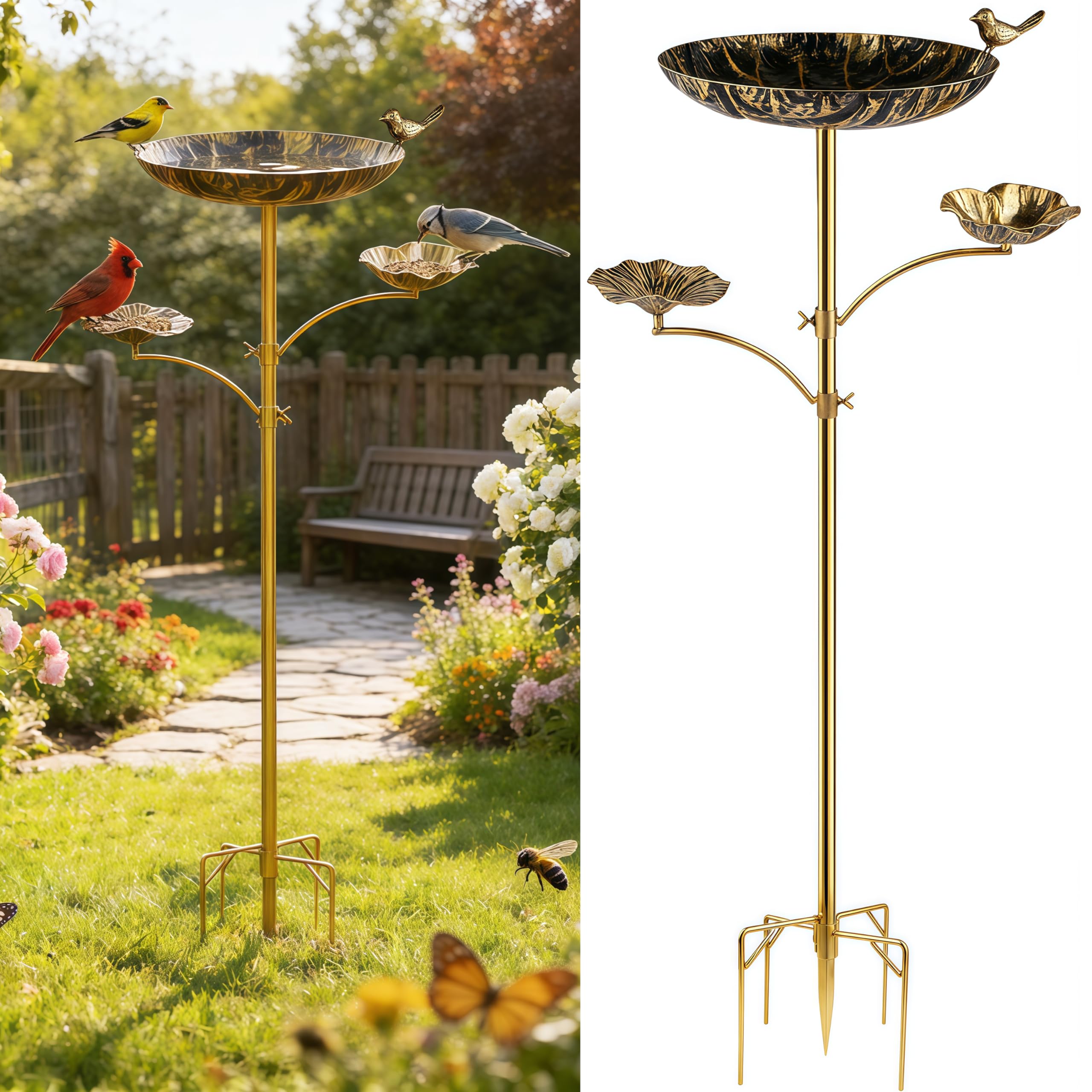 HUFAND triple bowl bird bath top bowl view offers water for bathing birds