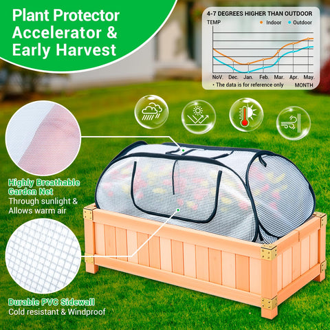 Hugbow pop-up raised bed cover in use for quick, tool-free installation.