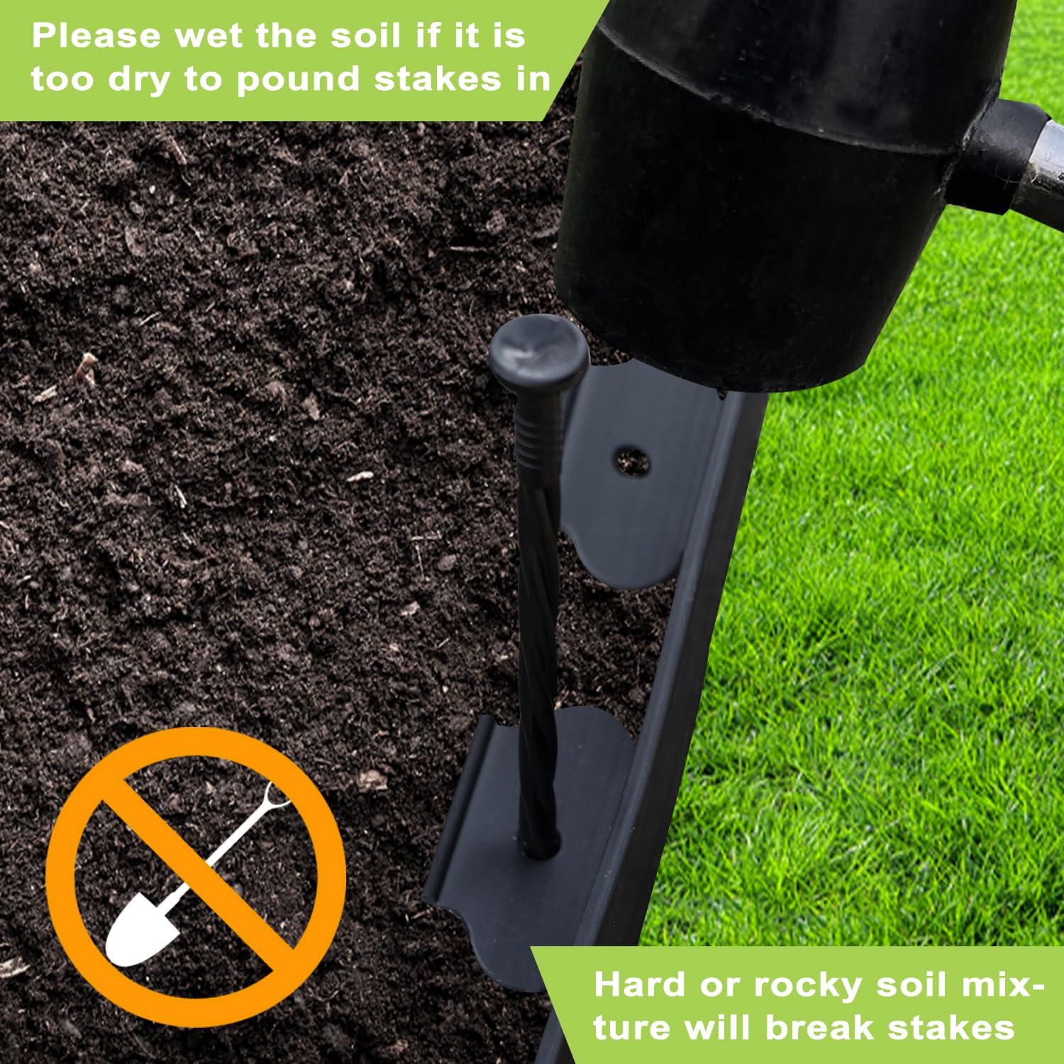 Hugeleaf 60 spikes provide secure anchoring for stable lawn edging.