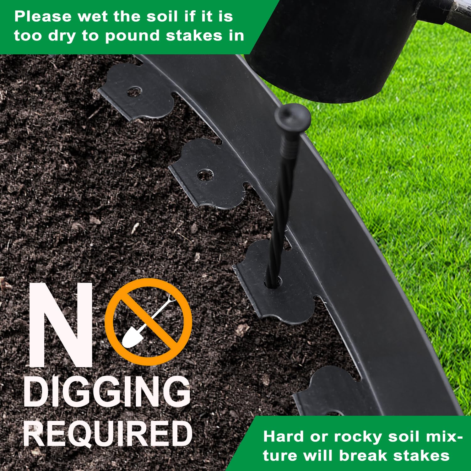Hugeleaf edging spikes 48pcs 7.67in tall for secure soil installation.