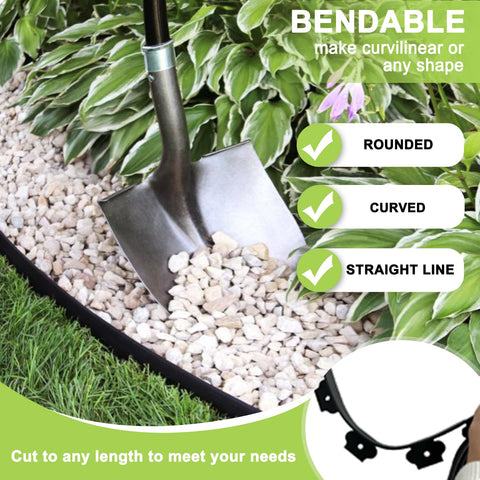 Flexible plastic edges easily follow curves to shape flower beds and paths.