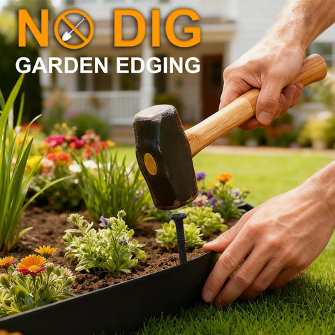 Hugeleaf 60pcs ground stakes secure edging for stable no-dig installation in soft soil.