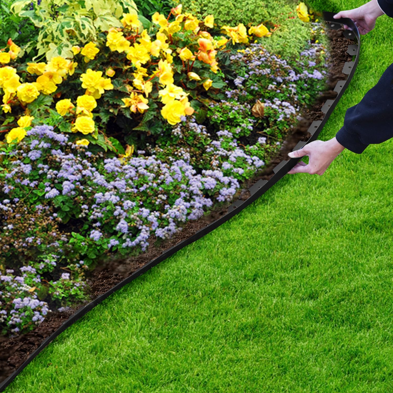 Hugeleaf outdoor border system complements paver edging for cohesive spaces.