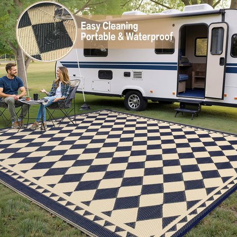 HUGEAR easy-clean foldable rug folds compactly and stores in its carry bag.