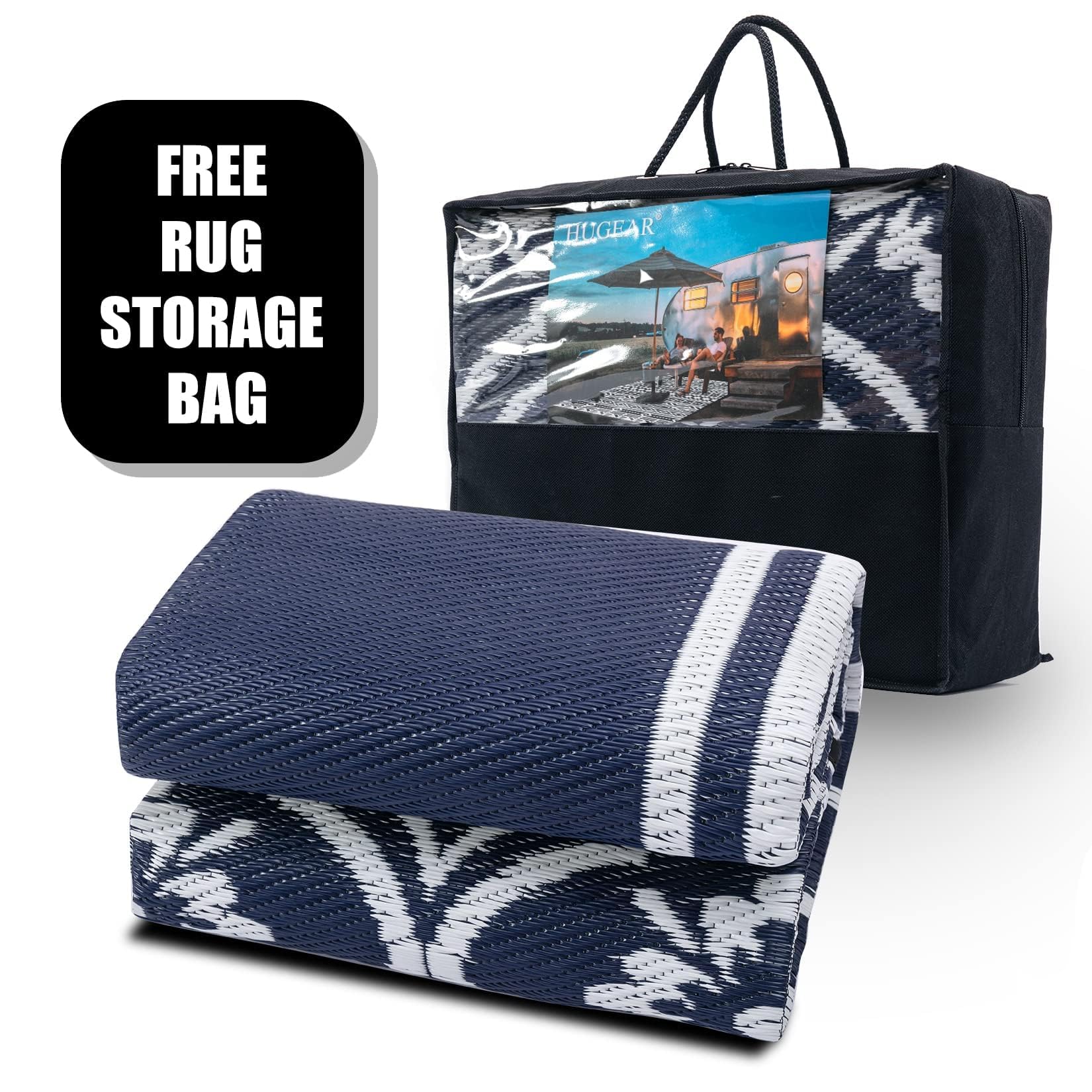 HUGEAR blue rug used indoors at entryway and living spaces