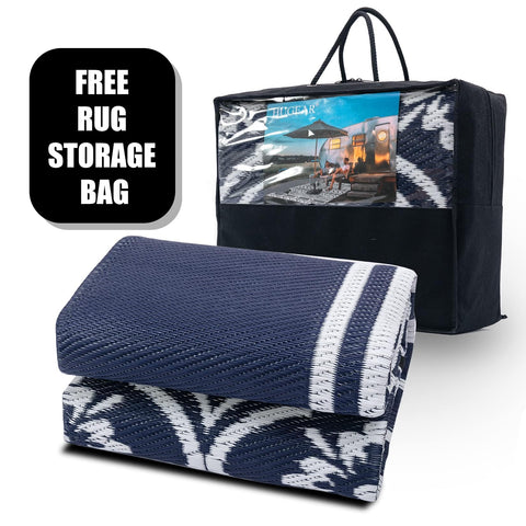 HUGEAR blue rug used indoors at entryway and living spaces