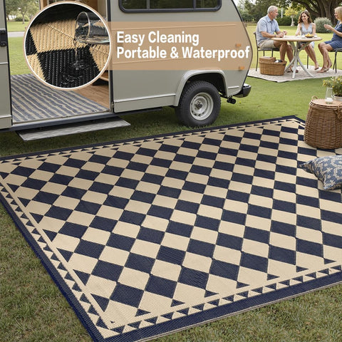 HUGEAR reversible rug fits both patio and indoor spaces with two styles.
