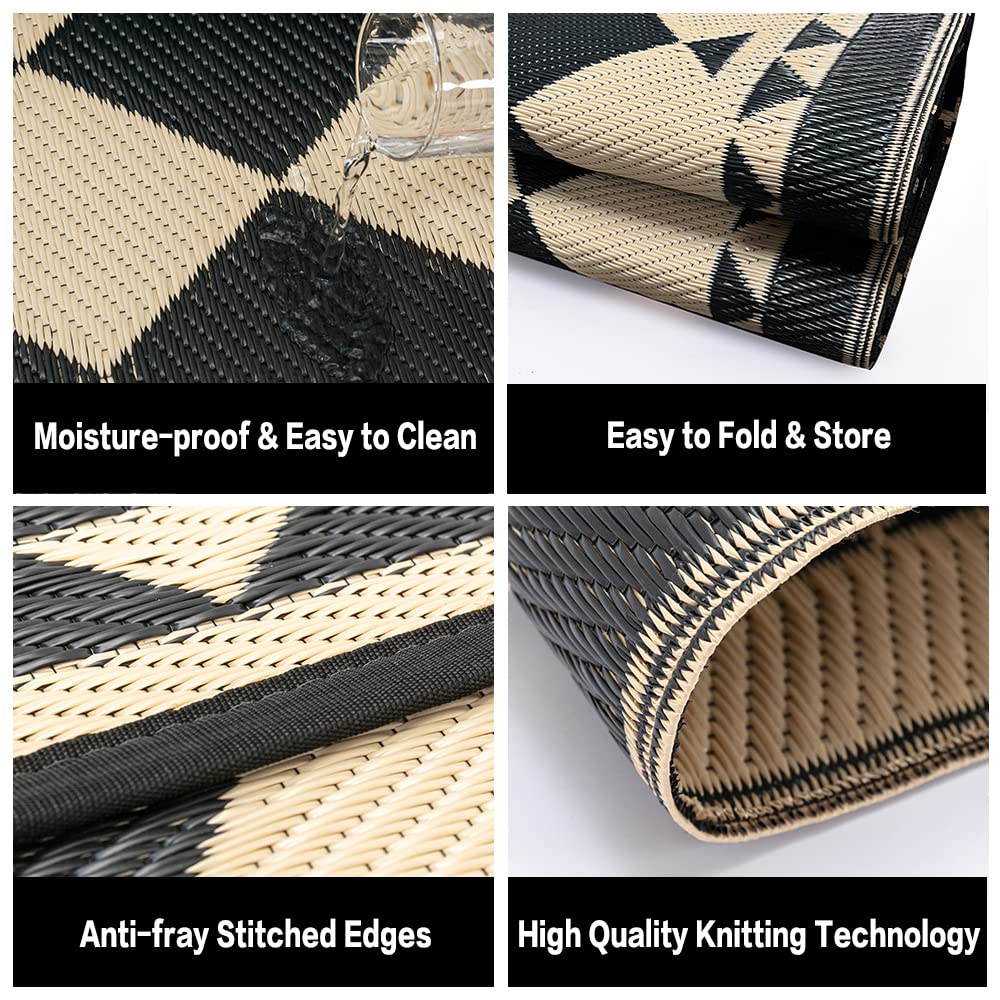 HUGGEAR outdoor rug supports patios, decks, RVs, balconies, and more.