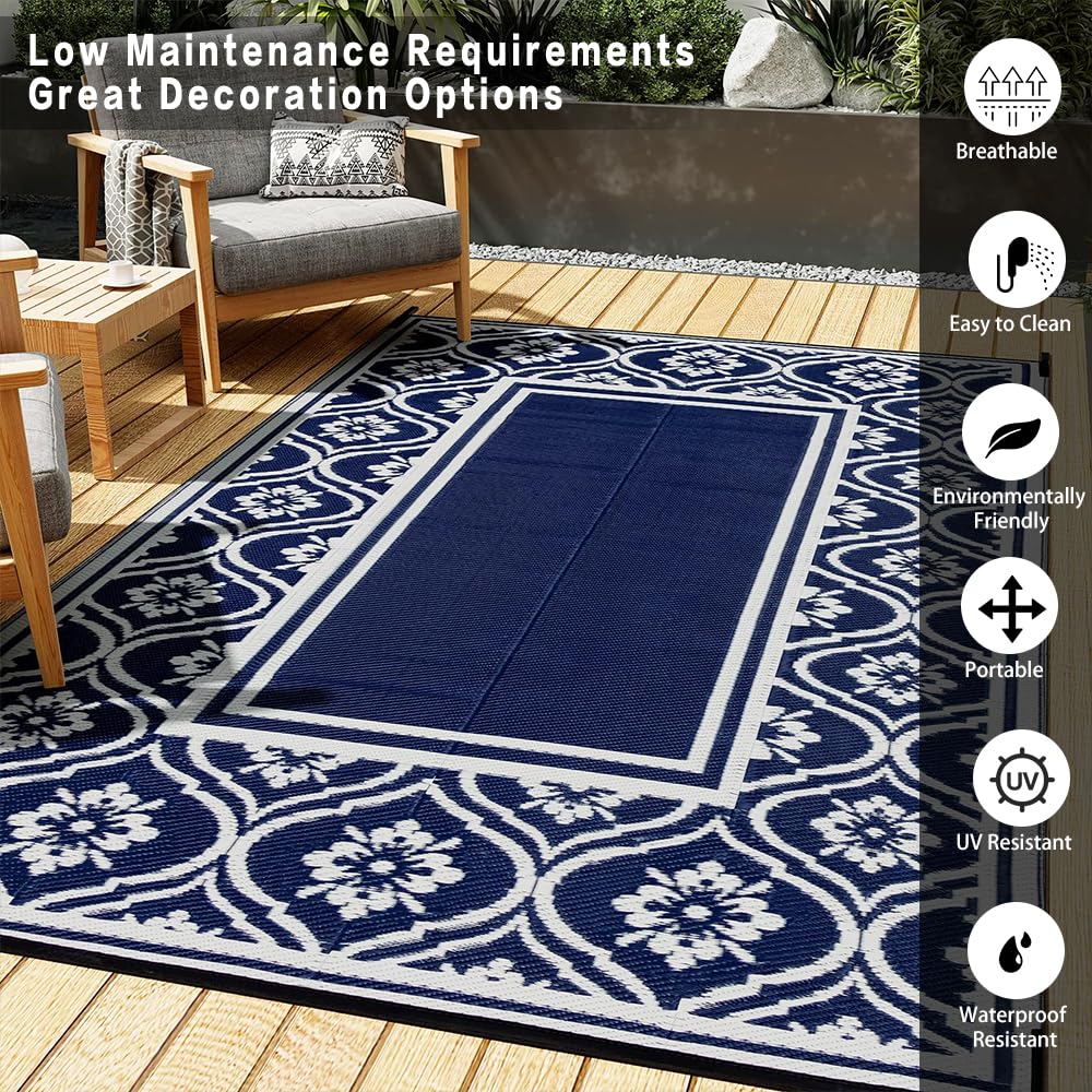 HUGEAR rug laid out on an RV deck for travel convenience