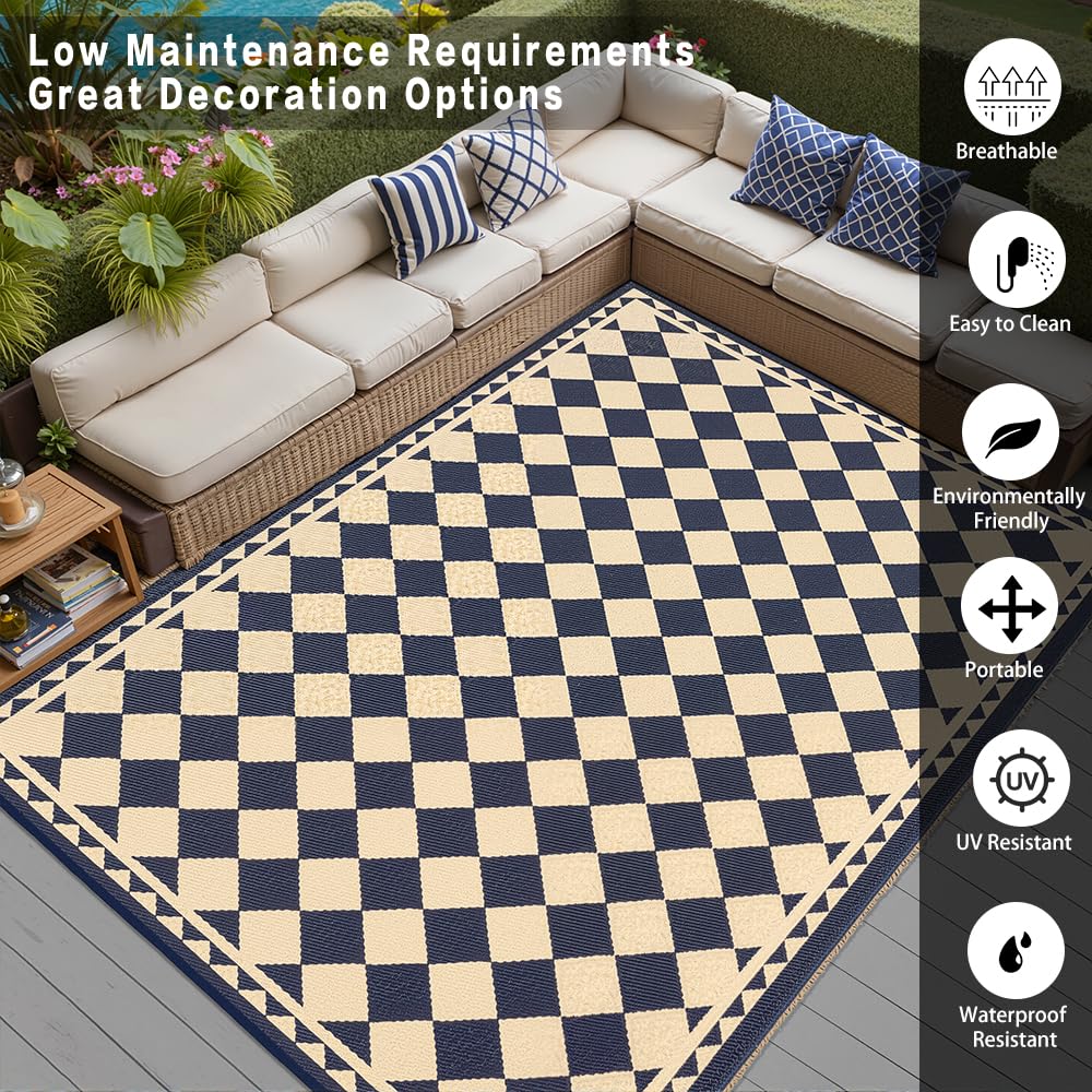 HUGEAR reversible straw design rug lets you switch styles for outdoor decor.