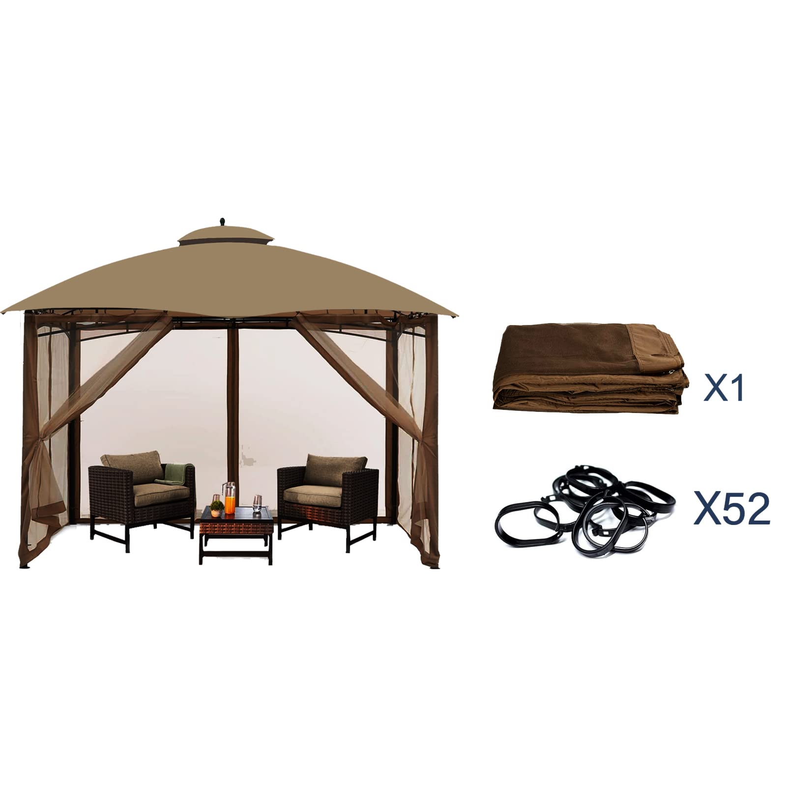 Hugline brown gazebo netting shown during outdoor use and wind resilience.