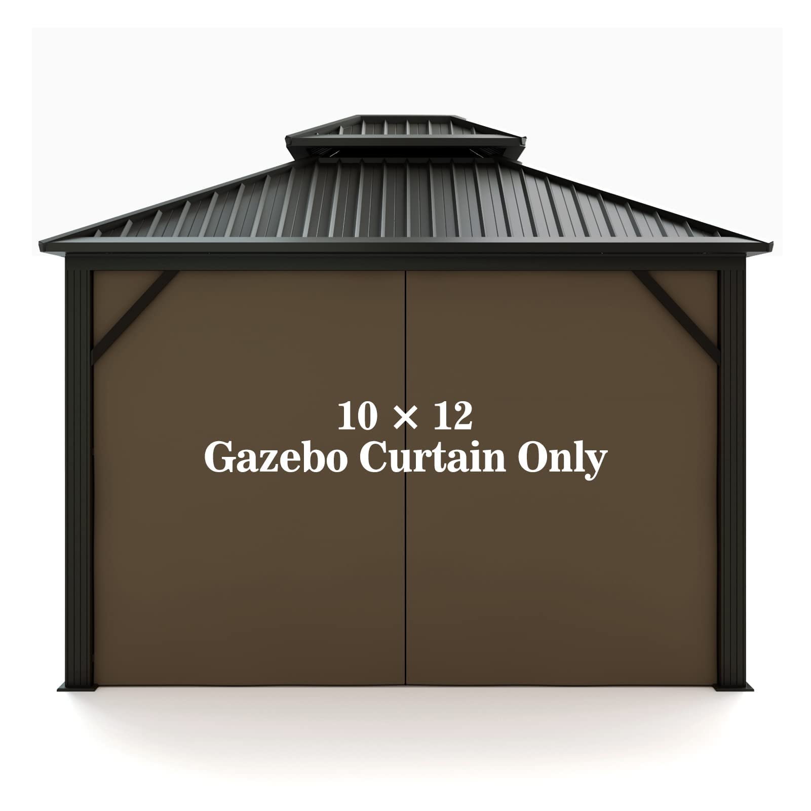 Hugline Gazebo privacy curtain brown 10x12 side view for outdoor privacy.
