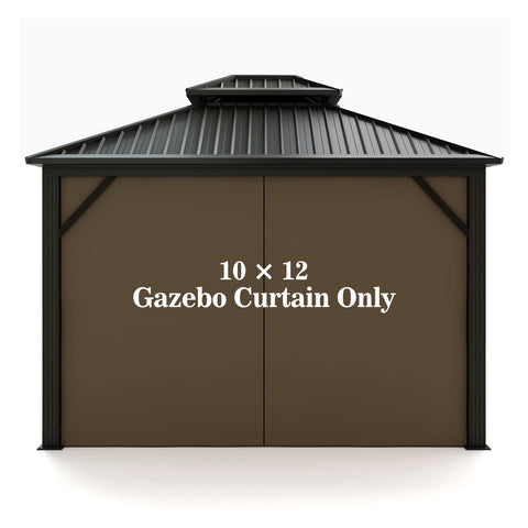 Hugline Gazebo privacy curtain brown 10x12 side view for outdoor privacy.