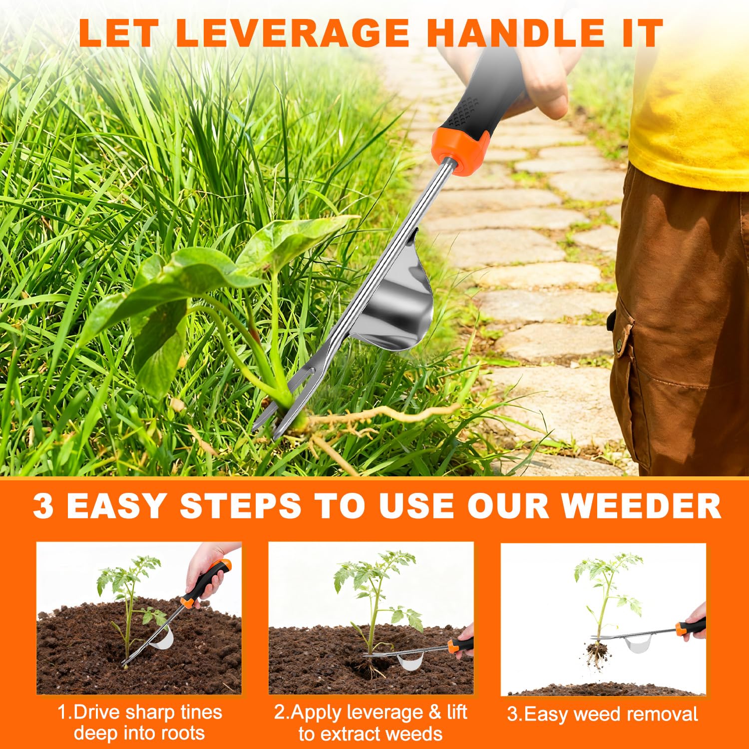HUGOMOVA ergonomic rubber handle reduces hand fatigue during gardening.