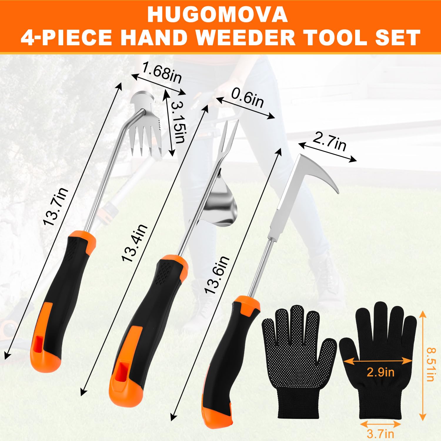 HUGOMOVA stainless steel weed tools resist rust for durable outdoor use.