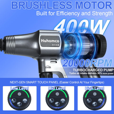 Huhomco cordless pressure washer with 6-in-1 nozzle for targeted jet and wide rinse.