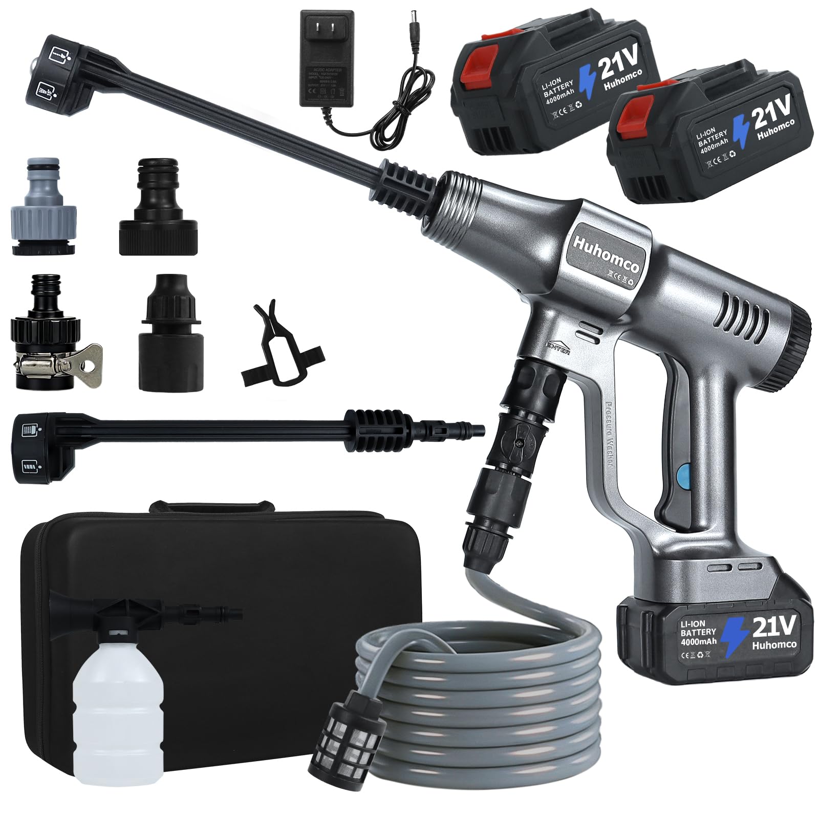 Huhomco cordless pressure washer front-angle view for versatile outdoor cleaning.