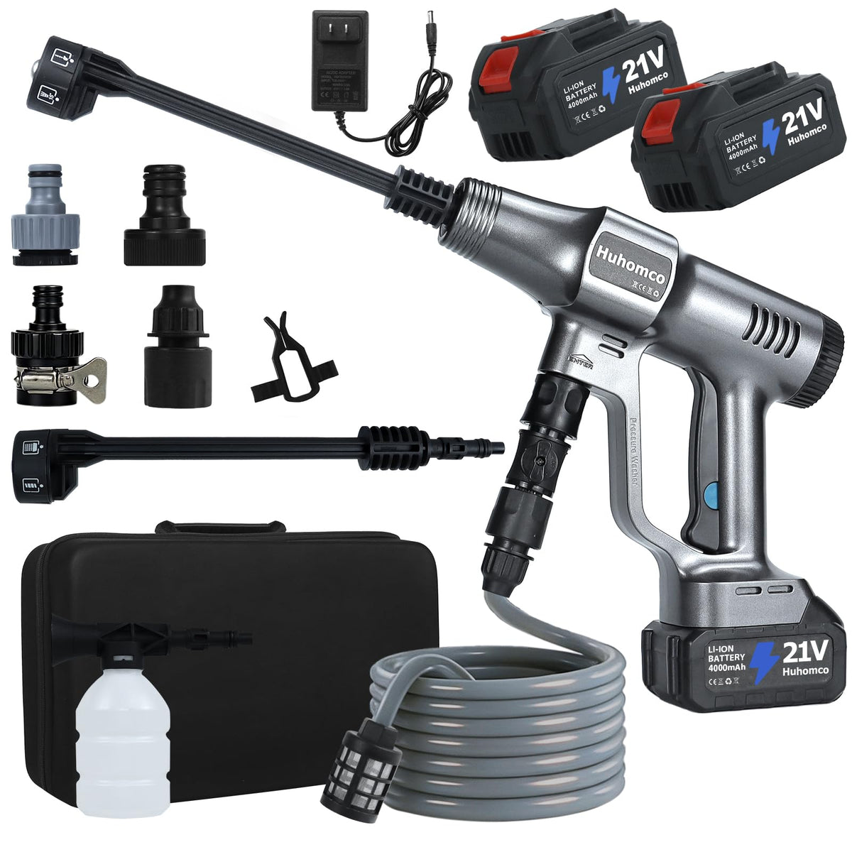 Huhomco cordless pressure washer front-angle view for versatile outdoor cleaning.