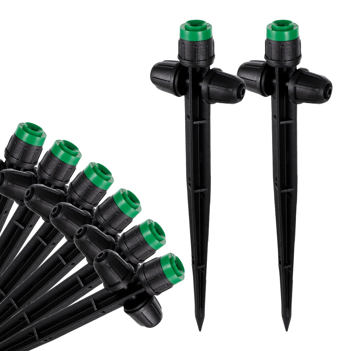 HUISUYTON 30-pcs drip emitters with stakes for precise garden irrigation.