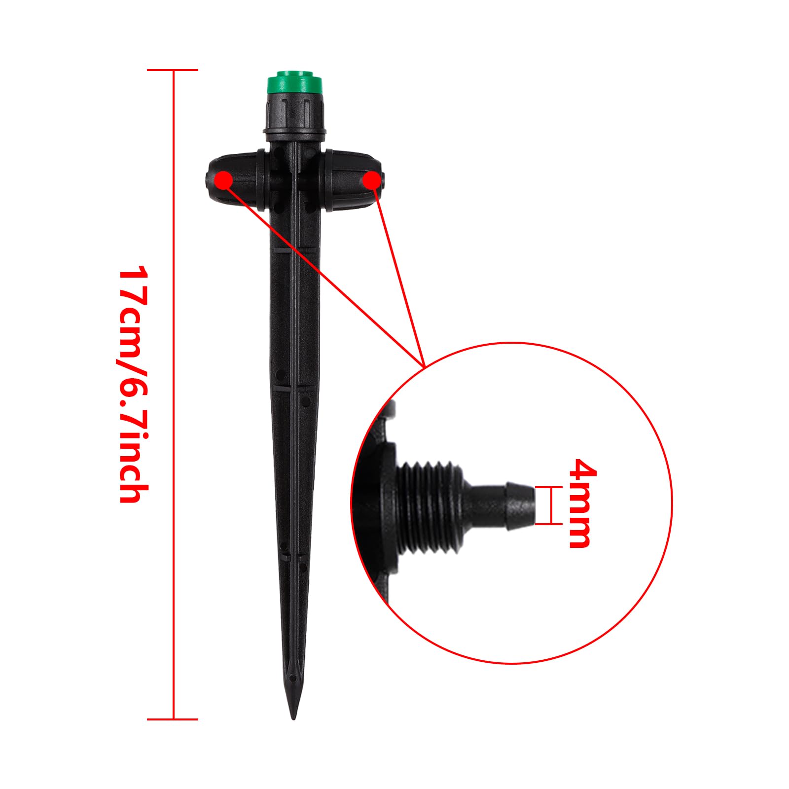 HUISUYTON adjustable 360-degree emitter offering uniform watering across beds.