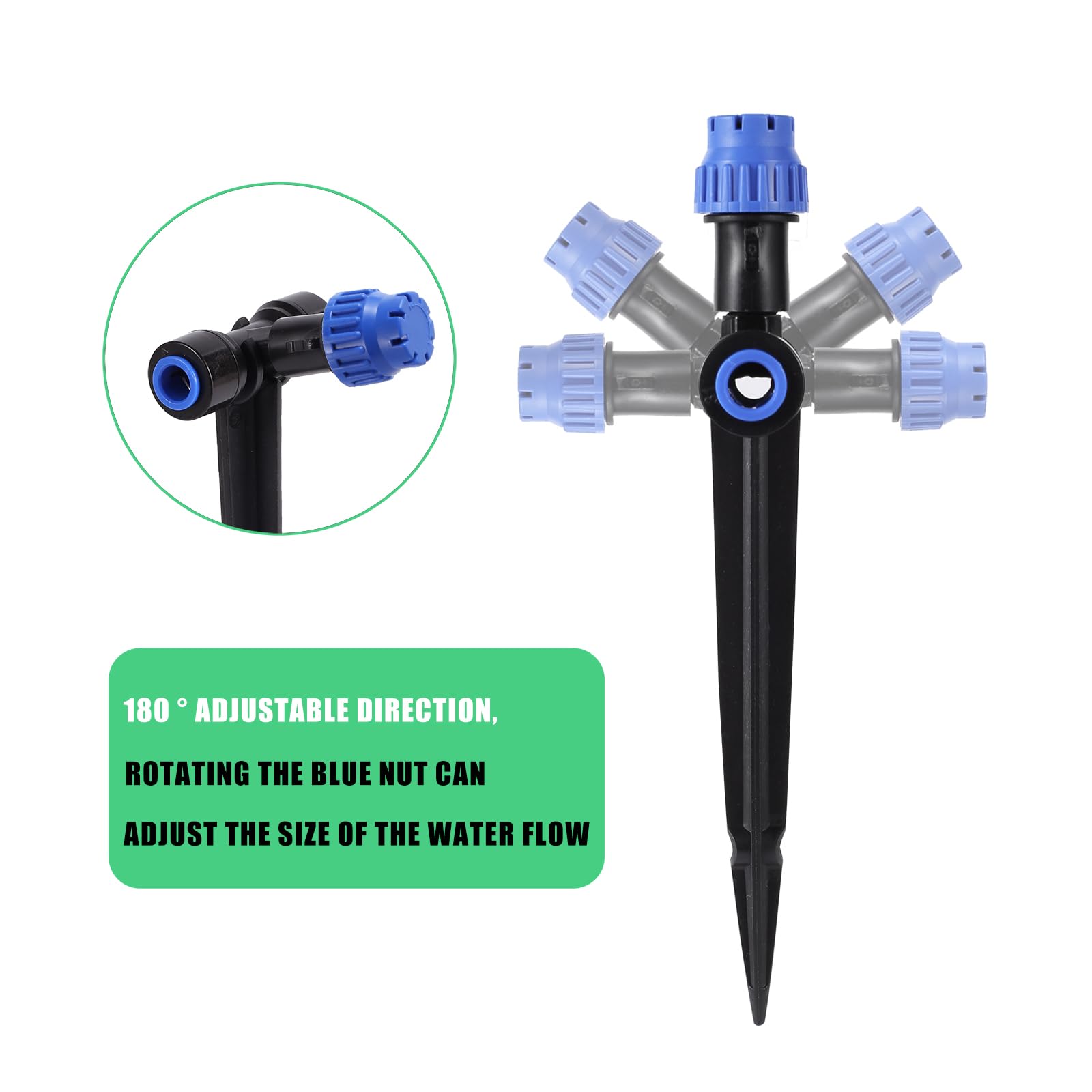 HUISUYTON emitter cap showing 360-degree flow control for custom watering