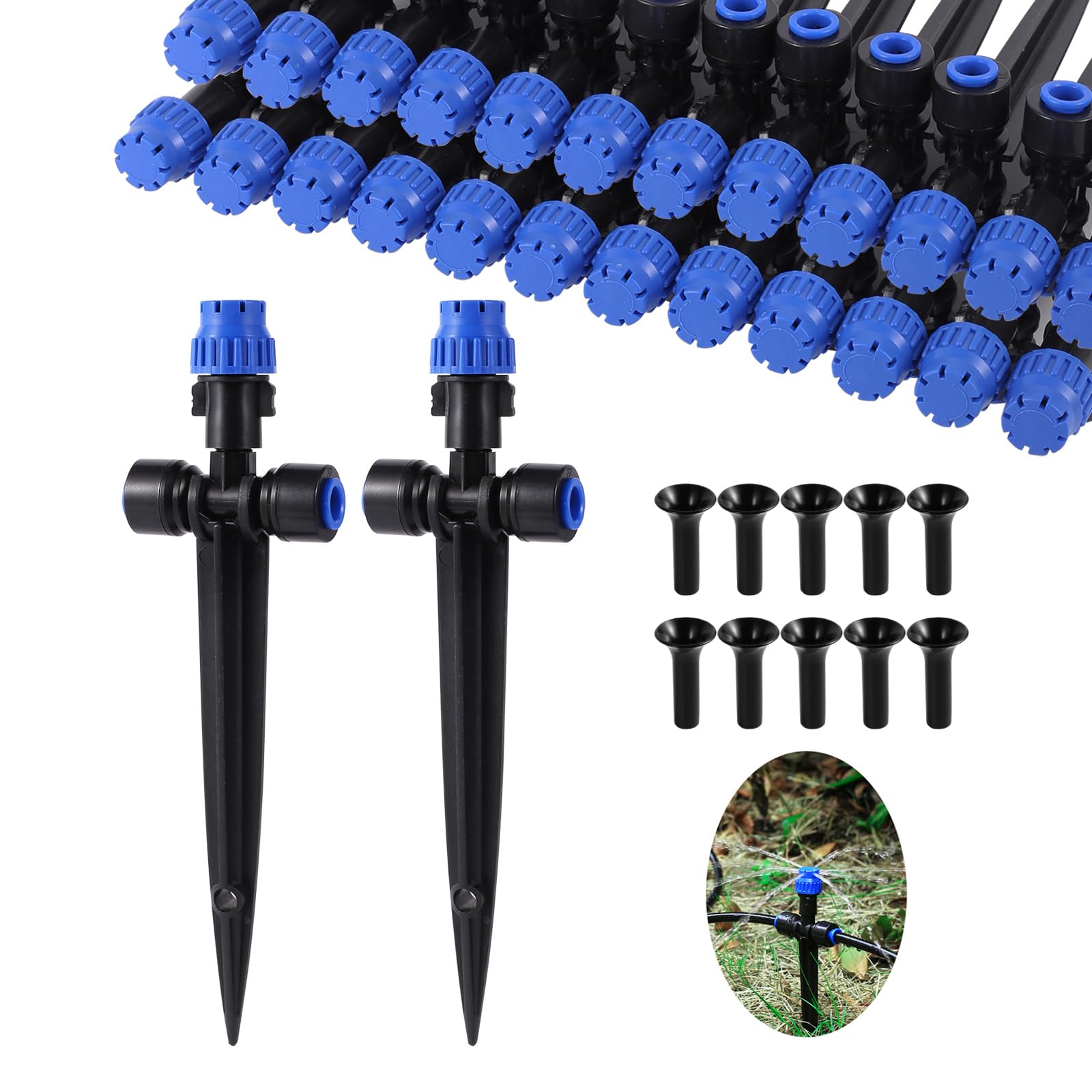HUISUYTON drip emitters with adjustable 360-degree flow for precise garden watering