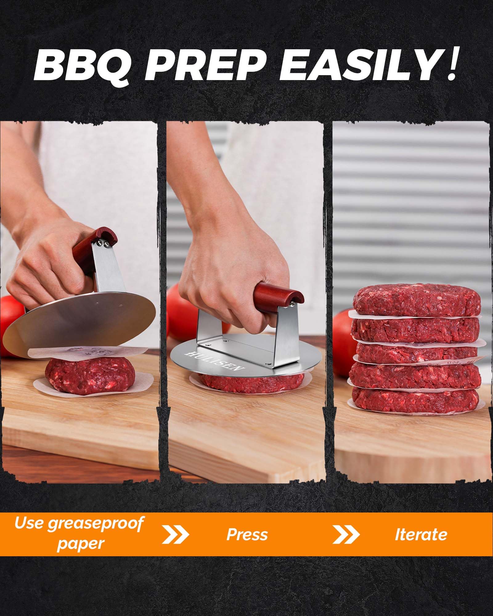 HULISEN burger press enables quick cleanup after cooking with non-stick surface.