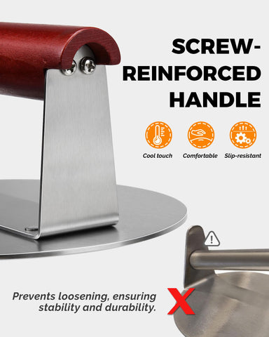 HULISEN press has a flat-edge base for clean patty release.