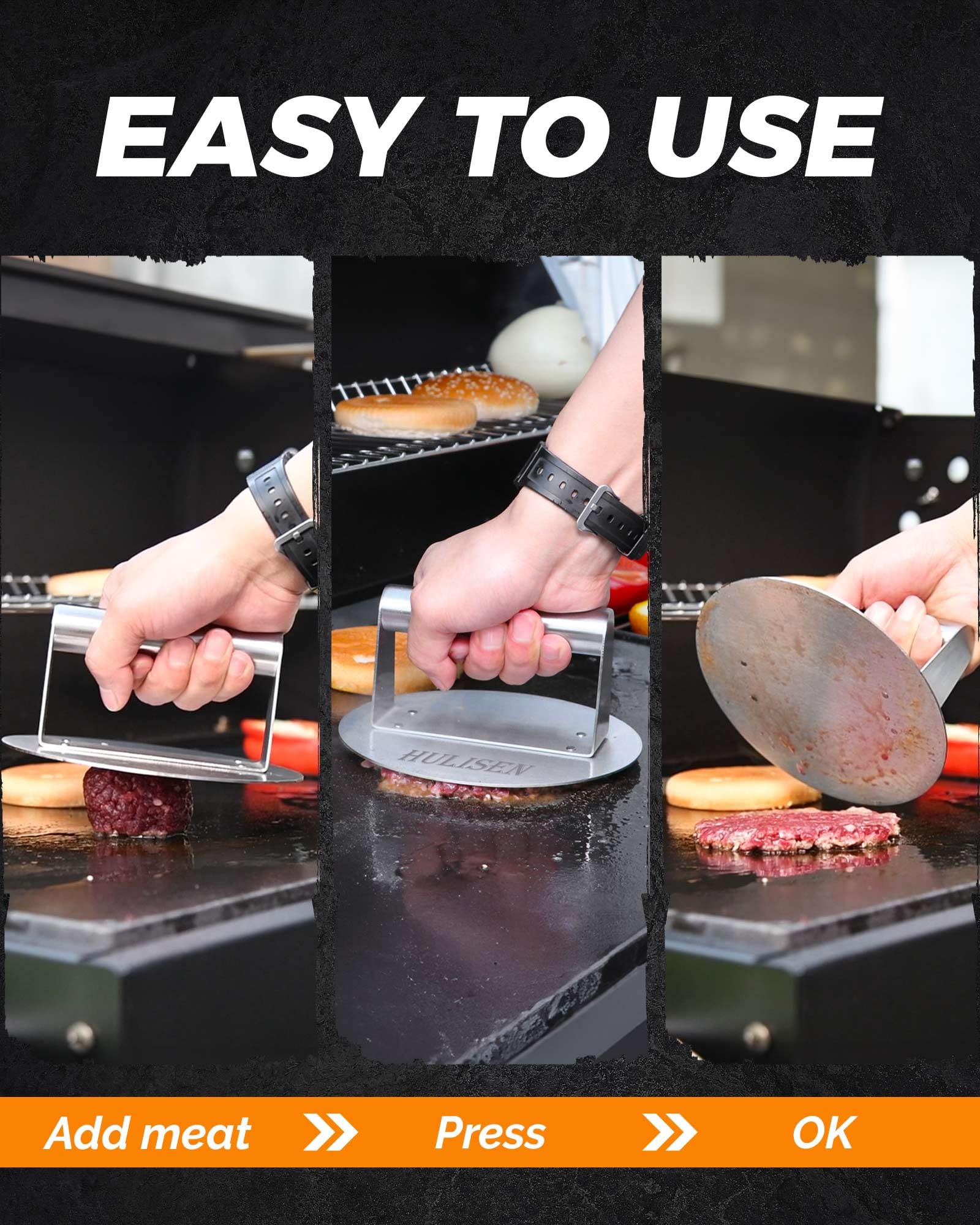 HULISEN burger press creates ultra-thin patties for professional-looking burgers